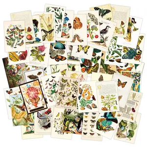 Vintage Wall Collage Set of 50 Pieces, Extreme Art Painting, Art Print, Plant Illustration, Butterfly Floral Print, Tarot Aesthetic, Floral Aesthetic Pattern, Vintage Prints, Cards, Photos