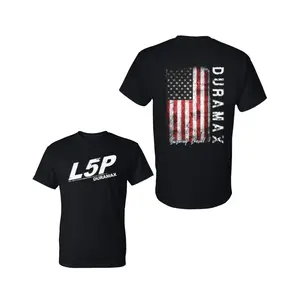 L5P Duramax American Flag T-Shirt, Distressed USA Diesel Graphic Tee, Soft Cotton Blend T-Shirt, Diesel Truck Enthusiast Apparel for Men & Women, Patriotic Mechanic Gift, 2 sides