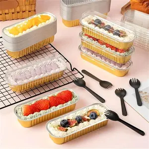 100 Sets Disposable Rectangular Aluminum Foil Baking Pans with Lids, 6.8oz Mini Loaf Cake Molds for Tiramisu Pudding Dessert, Even Heating, To-Go Takeout Ready, Dustproof Moistureproof, Banquet Catering Buffet