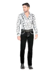 LAMASINI JEANS Cowboy Heavy Denim Jeans LM1851 Black - Classic Design, Comfortable Fit, Casual Style for All Seasons