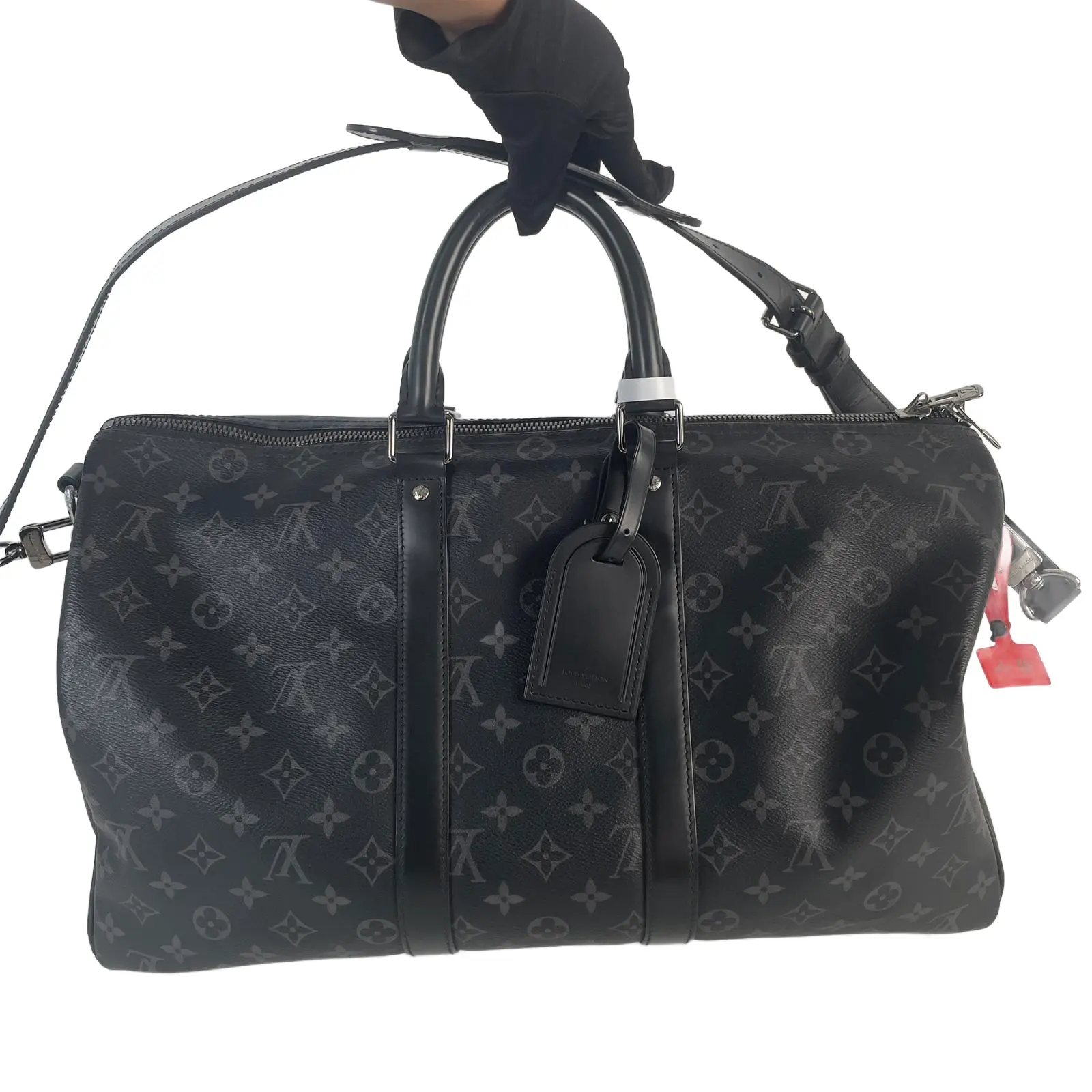 Pre-owned Louis Vuitton coated canvas Messenger Bags Keepall 45 Bandouliere Duffle Bag++Bag charm++