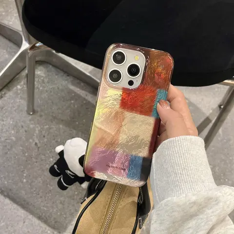 Artistic Color Block Feather Dual Layer Phone Case Cover, Compatible with iPhone 18 Pro Max, 17 Pro, 16 Pro Max, 15 Pro Max, 14 Pro, 13, 12