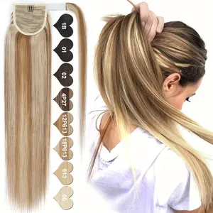2025 Fashion Wholesale Mother's Day Gift Invisible Thick Clip-In Ponytail Hair Extensions - Remy Human Hair Straight 16" & 18" with Natural Ends, Safety Clips for Women, Blonde/Brown/Black/Highlight (80-90g, 40cm/45cm), Versatile Hairpiece, Natural L