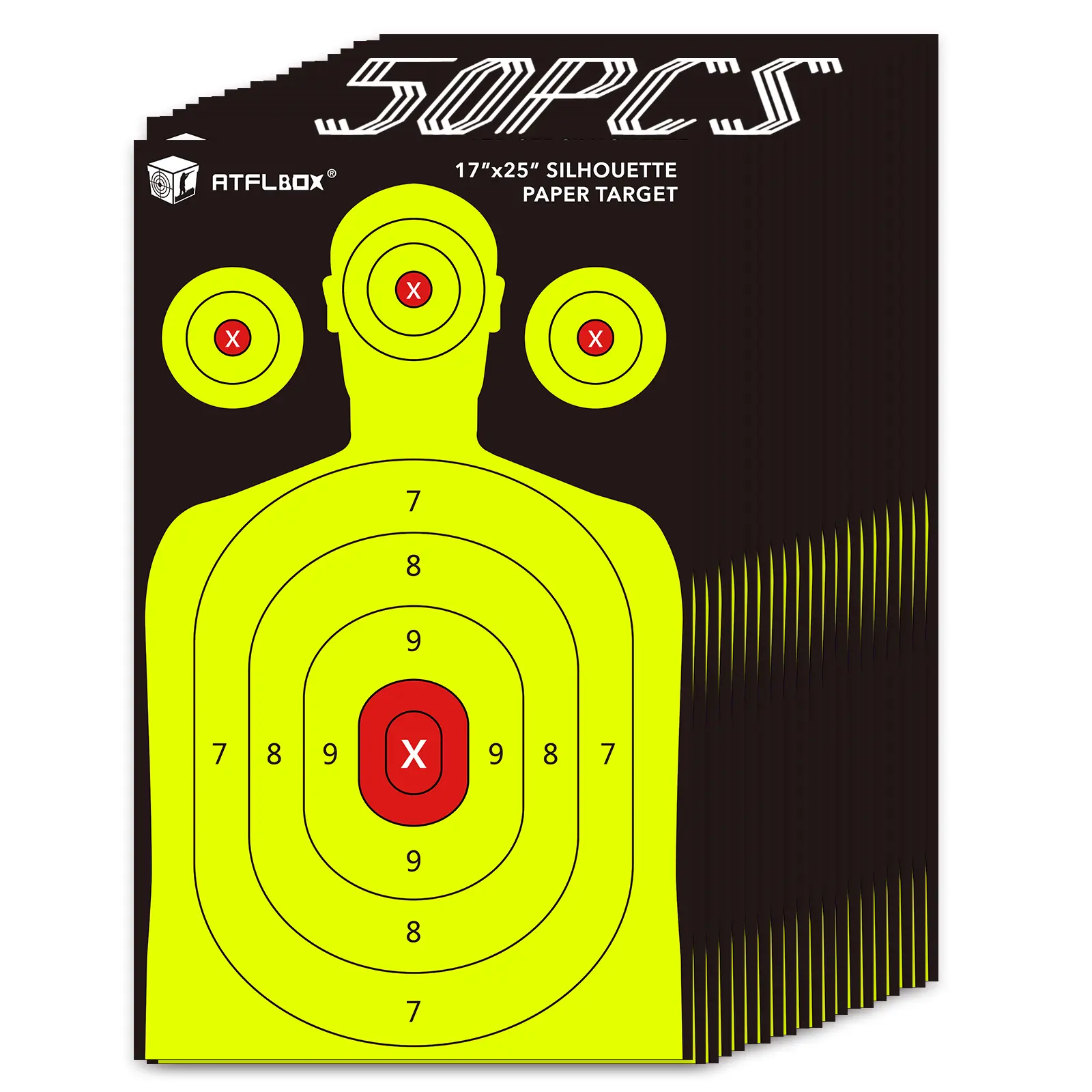 Atflbox 50PCS 17x25" High Vis Silhouette Paper Targets, Hunting Shooting Practice Targets for Indoor & Outdoor Range Use, Target