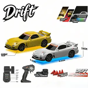 2026 Gift for Boyfriend – 1:43 Mini RC Drift Car with LED Lights, High-Speed Desktop Racing Toy, Rechargeable with Extra Drift Tires & Track Cones