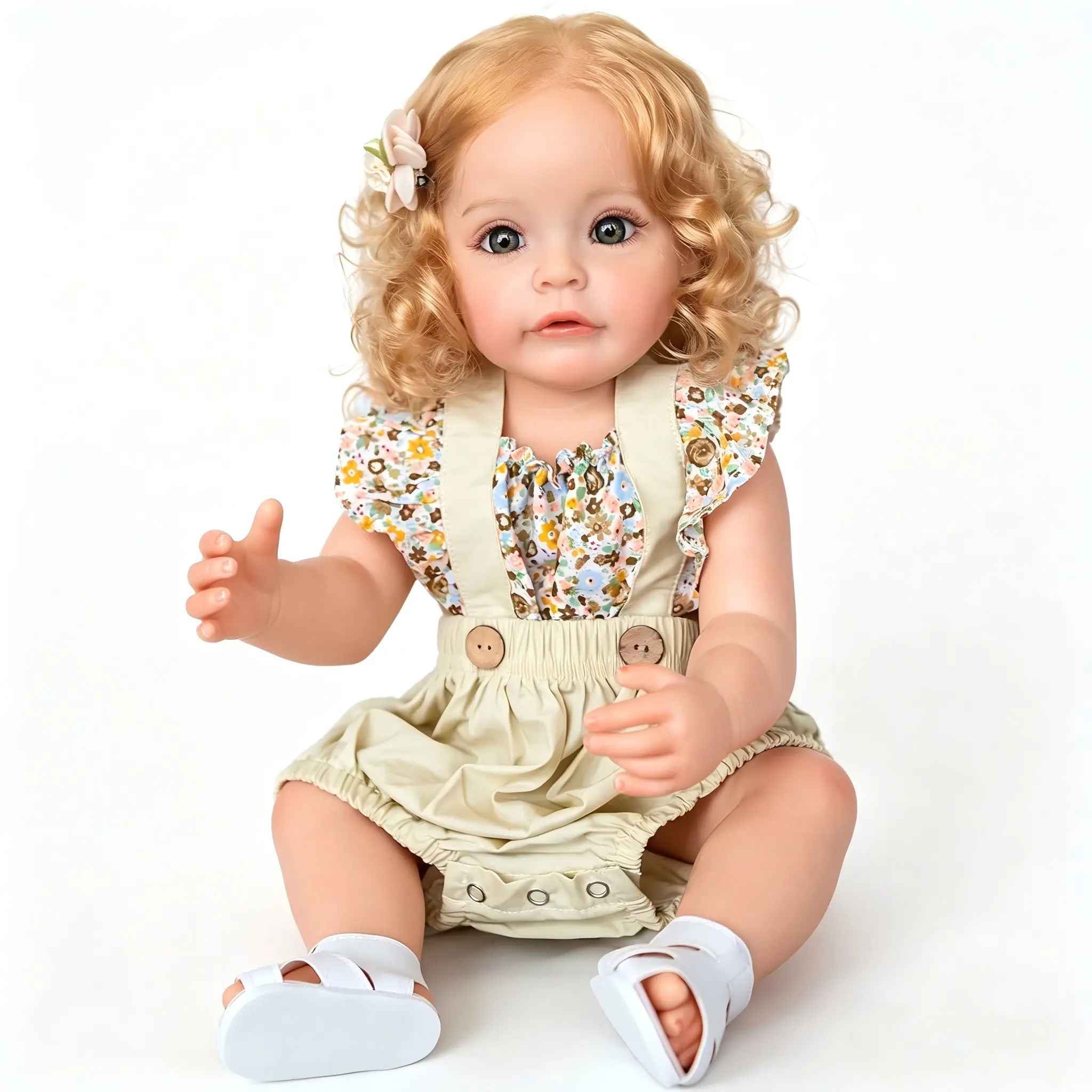 Beautiful Pincess Doll 22-Inch Lifelike Reborn Baby Girl Doll, Toddler Doll with Blonde Curly Hair,Soft Vinyl Washable Body Girls' Toy with Realistic Features, Ideal Birthday Gift for Kids Age 3+