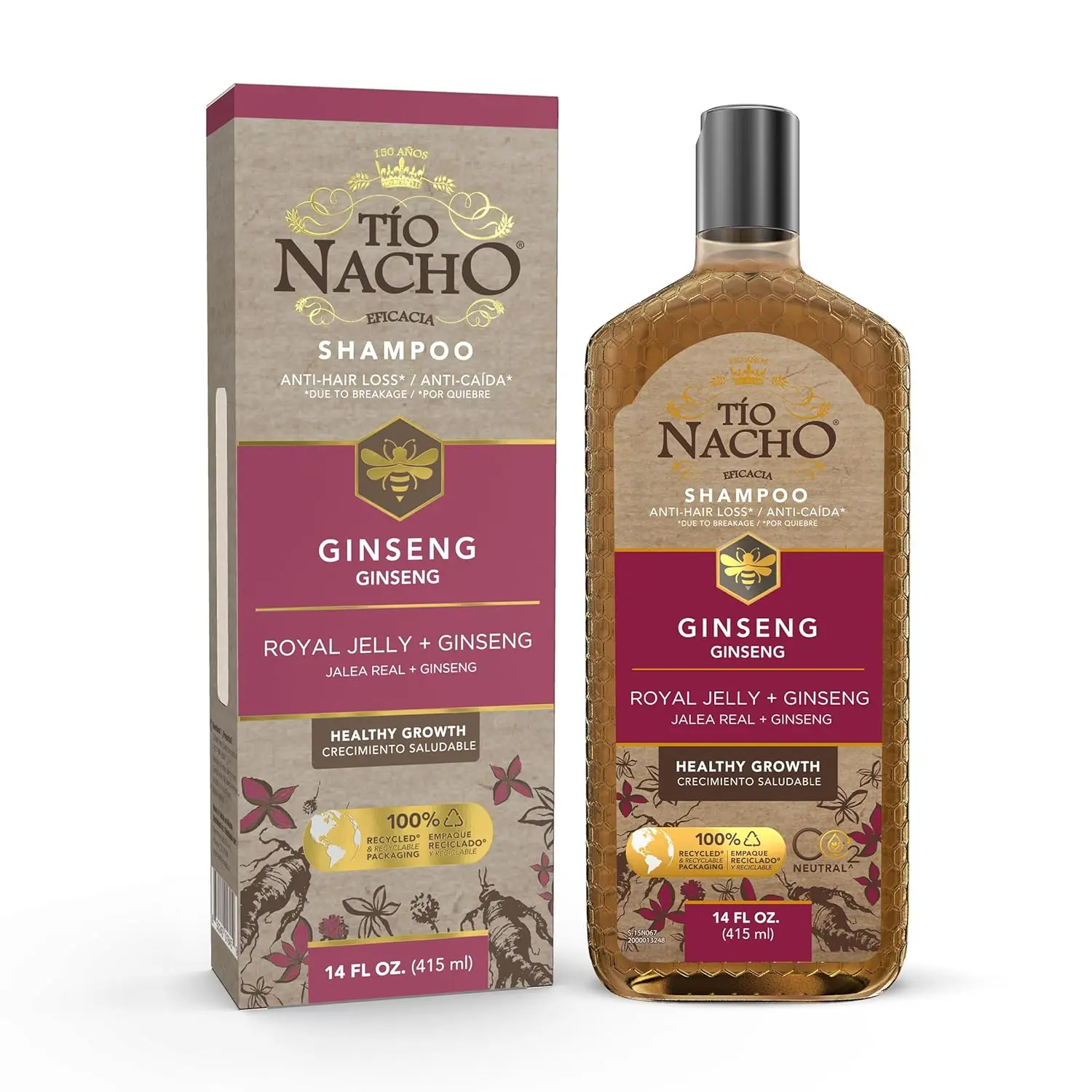Tio Nacho Shampoo with Ginseng, Royal Jelly, Aloe Vera & Jojoba, Single Pack,  Strengthening Hair Care to Reduce Loss & Breakage, Revitalizing, Nourishing Formula, Repair, 14 Fluid Ounces - 1 Pack