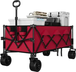 Gaomon Heavy-Duty Steel Frame Utility Beach Wagon Cart - Foldable Shopping Cart with All-Terrain Wheels, Large Size Collapsible Pack, Cup Holders for Sand, Quick Setup