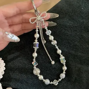 Rhinestone Decorated Bowknot Design Phone Chain, Fashionable Phone Lanyard for Women & Girls, Mobile Phone Decoration Accessories