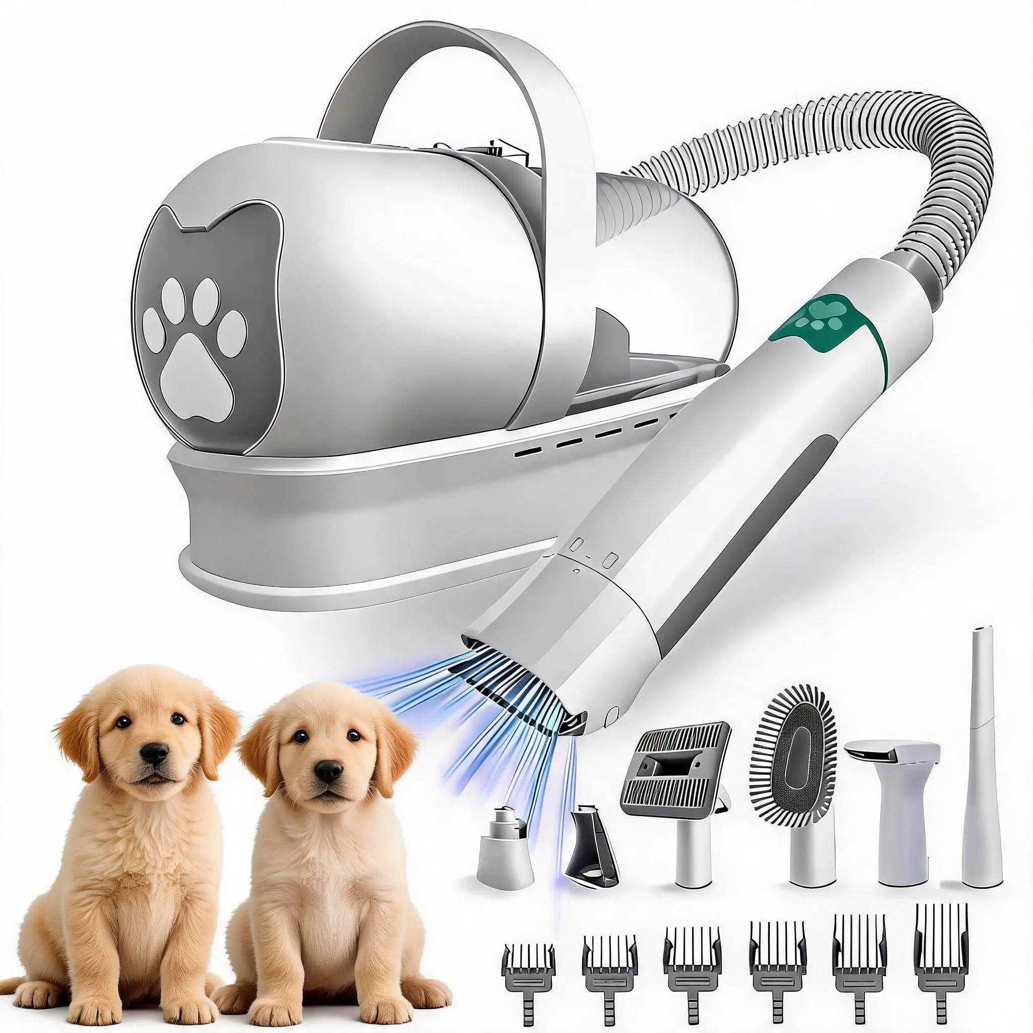 7-in-1 Heavy-Duty Pet Grooming Vacuum Kit with Hair Clipper & Nail Care Collection for Dogs & Cats - Anti-Shedding & Tangle-Free Coat System