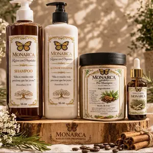 Monarca Complete Hair Care Set - Shampoo Conditioner Pre-Shampoo & Tonico Capilar for Natural Beauty & Professional Care with Coffee Aloe Vera Rosemary Biotin Vitamin E