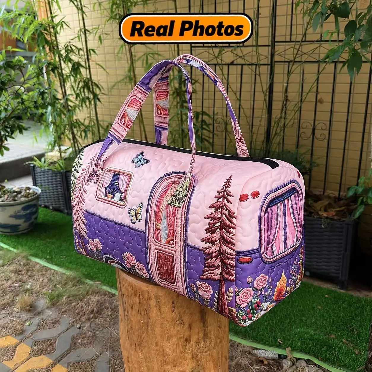 Printed Design - Not Textured. Quilted Women'S Purple Large Capacity Travel Bag, Luggage Bag, Outdoor Travel Storage Bag, Yoga Bag
