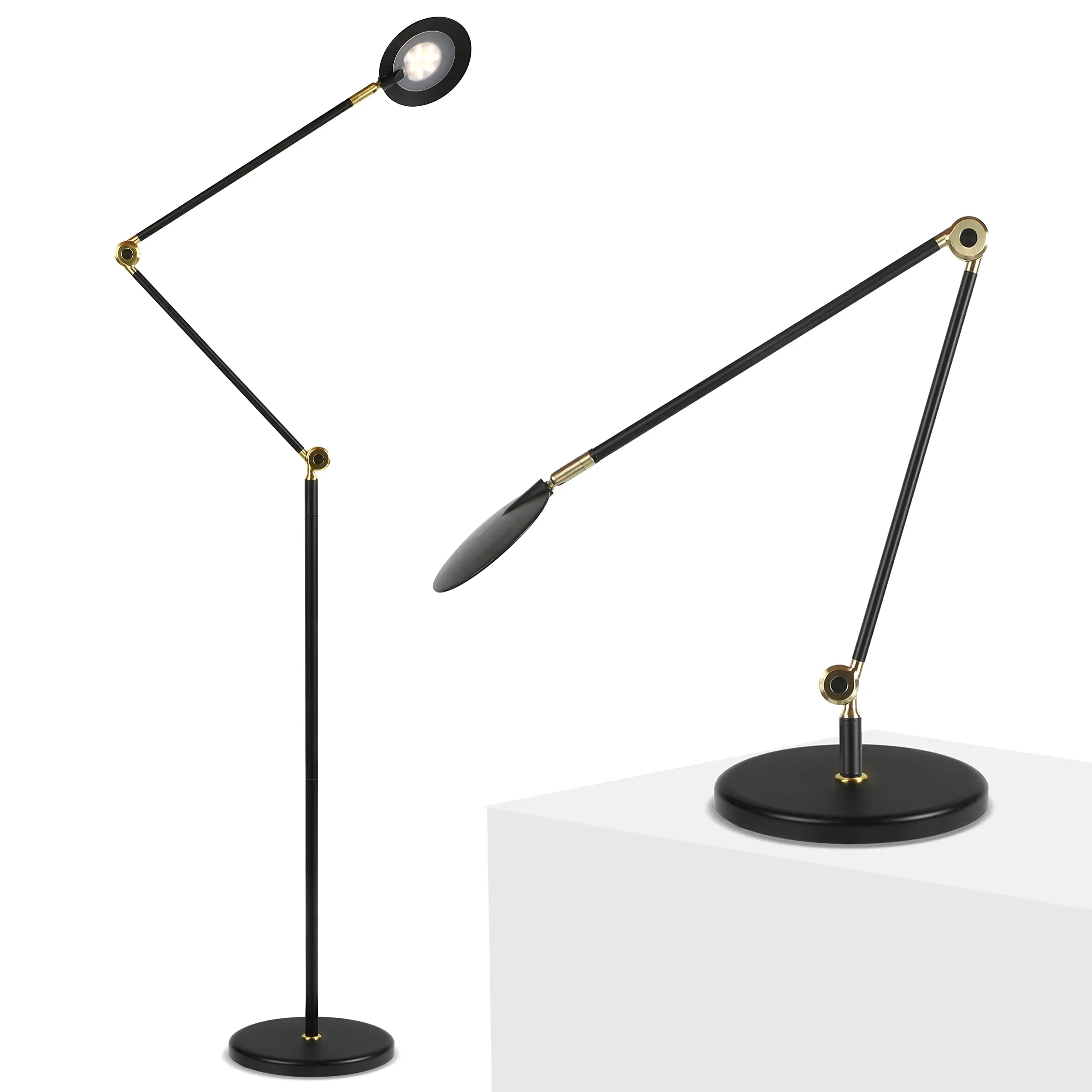Brightech Sage 2-in-1 LED Craft Floor and Table Lamp - Adjustable Pole Reading and Task Light for Living Room Office Bedroom - 3 Color Modes and Dimmable - 360 Degree Rotatable Head