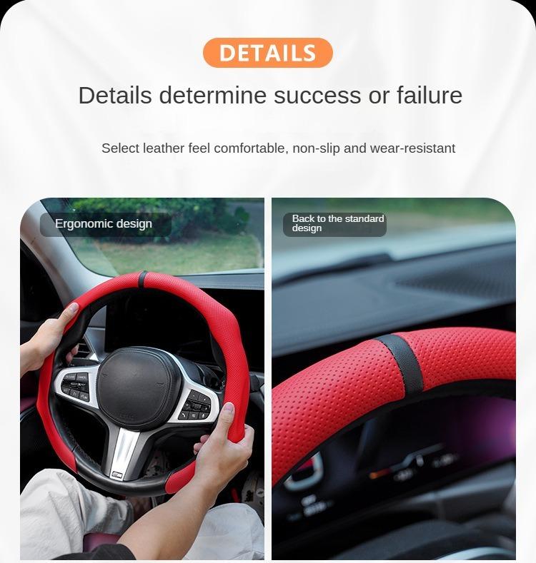 Ultra-Thin, Anti-Slip, Breathable, Quick Spin, All-Season, Nappa Leather Auto Interior Kit, Black with White Stitching