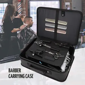 Barber Tool Case with Shoulder Strap, Large 10.8 x 14.6 x 4.3 in Hair Styling Travel Bag, Professional Salon Hair Cutting Grooming Kit Storage Organizer for Hair Dryer, Clippers, Scissors