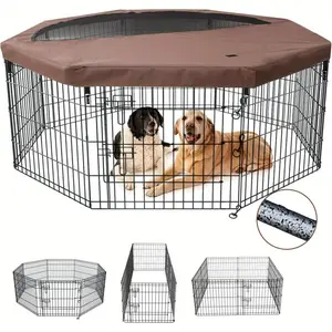 Foldable Silver Metal Dog Exercise Playpen Gate Fence Dog Crate 8 Panels 30 Inch Height Puppy Kennels with Top Cover for Animals Outdoor Indoor (with top Cover, 8 Panels 30" H)
