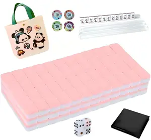 Mini Mahjong Set  Waterproof Chinese Majiang 144 Melamine Tiles 0.94"(24MM) with Portable Travel Handbag ,Suitable for party multiplayer games, puzzle combination games and family gatherings.
