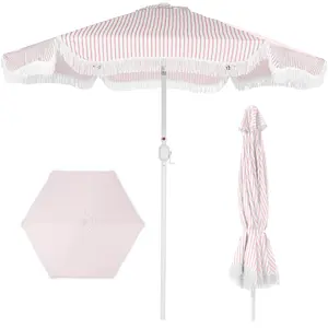 Best Choice 9ft Fringe Market Umbrella – Boho Patio Sunshade w/ Tilt, UPF50+, Steel Pole for Table, Pool, Deck