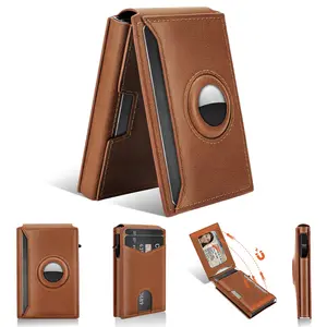 Mens Smaer Wallet Card Holder for Air Tag,Minimalist Wallet with ID Window & Cash Slot,Slim Pop Up Card Case Wallet with 9-14 Card Capacity