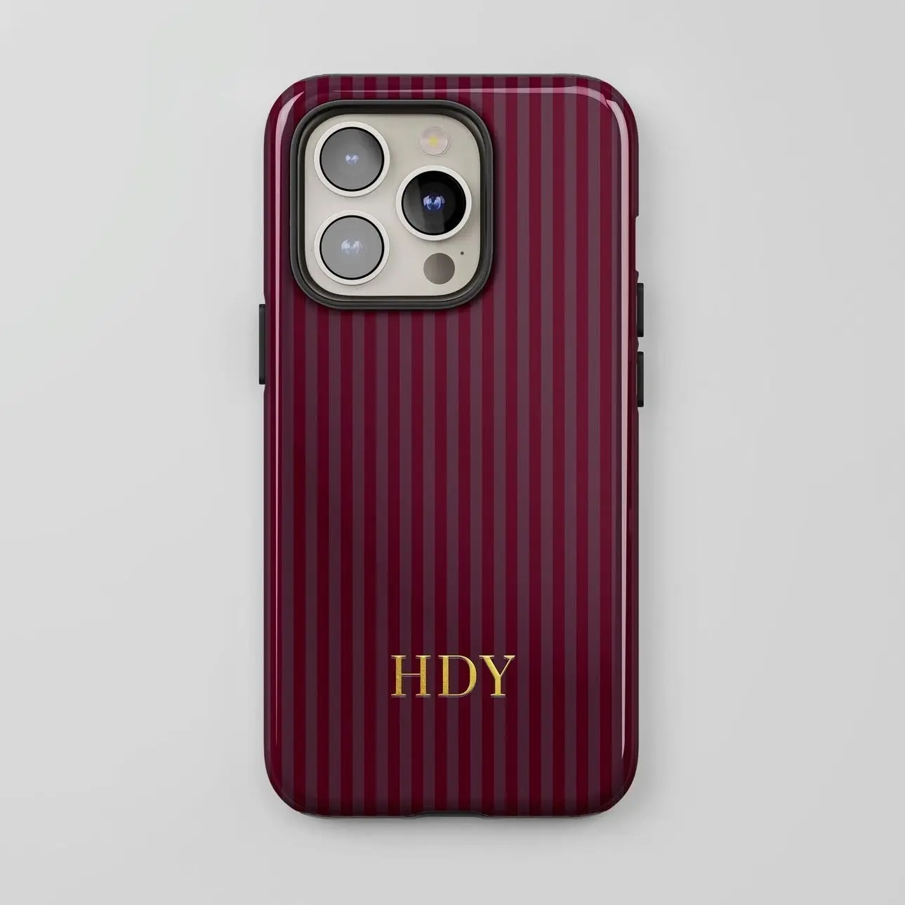 Customized Polycarbonate-TPU Shockproof Smartphone Cover, Burgundy Stripes, Gold Monogrammed Initials, Cute Minimalist Design, Wireless-Ready Fit, UV/Digital Print, Protection for iPhone 14-18 | Mobile Phone Accessories,techvibes