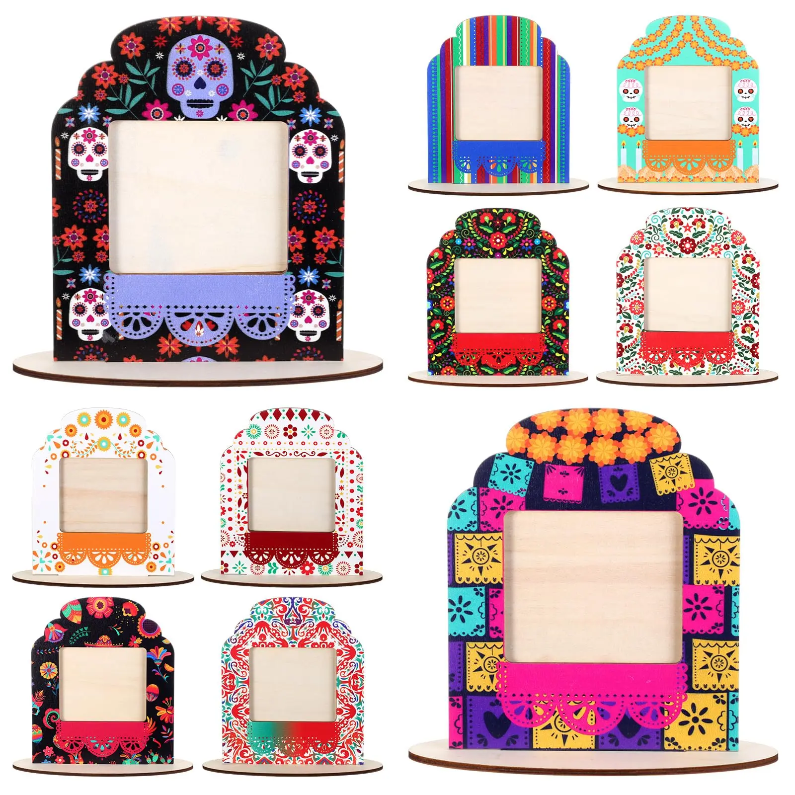 6-24 Sets Dia De Los Muertos Picture Frame Kit Mini Day of The Dead Altar Frame Mexican Ofrenda Memorial Picture Frames Vintage Flowers La Catrina Sugar Skulls Style Dia De Los Muertos Altar Decorations