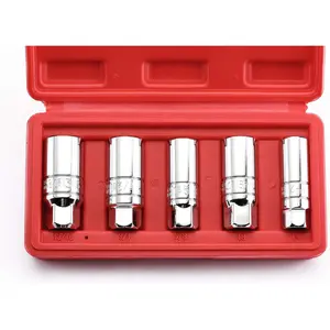 3/8-Inch Drive Spark Plug Socket Set, SAE & Metric, CR-V Steel Mirror finish, 6-Point, 5/8-Inch, 3/4-Inch, 13/16-Inch, 14mm, 18mm, 5- Set