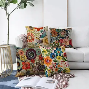 Vintage-style Flower & Butterfly Throw Pillow Cover, 45cm Size, Multi-color Decorative Cushion Case for Home Decoration, Soft Fabric Pillowcase with Whimsical Floral Pattern