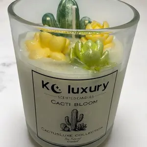 KC Luxury Cacti Bloom Candle - KC CactusLuxe Collection Scented with Tea Tree Oil Decorative Succulent Design