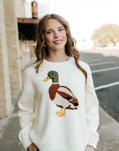 Cream Mallard Duck Knit Sweater WL25-12426
