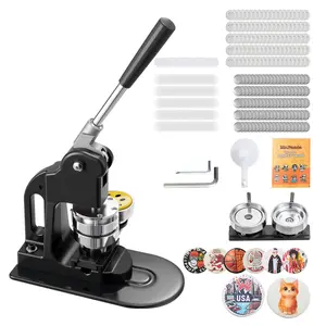 Button Maker Machine 2.25 Inch Kit With 500 Button Parts, Circle Cutter, Hex Wrenches, And Instruction Book, Ergonomic Handle For DIY Badges, Personalized Pins, And Key Chains, Black
