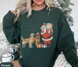 Golden Retriever Sweatshirt – Vintage Santa Christmas Gift for Dog Mom Cotton Crewneck