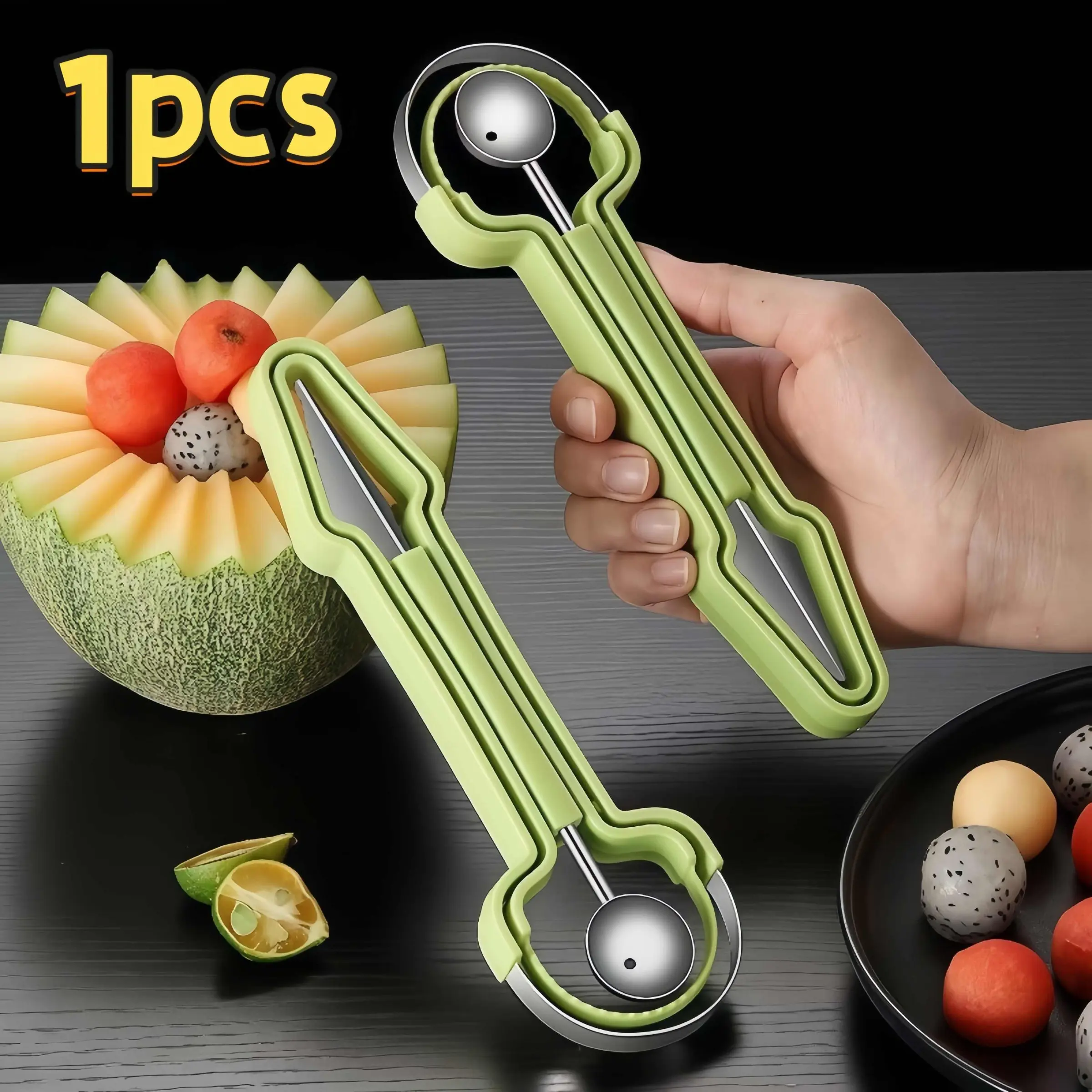 4 in 1 Fruit Tool Set Fruit Carving, Fruit Scoop Watermelon Ball Cutter Food Cantaloupe Peeler Kitchen Plastic Utensils Vegetable Fruit Utensils