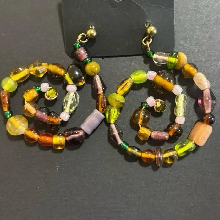 Unique Handmade Spiral Glass Earrings with Gold Accents and Beaded Design for Stylish Accessory