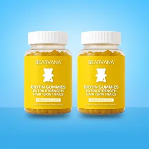 BEARVANA BIOTIN - Double Pack (2 Bottles) Hair, Skin, and Nails Gummies - Vitamin C, E, B6, B12 - Pineapple Flavored- One Month Supply (60 gummies) - Hair Support Vitamins - Dietary Supplement
