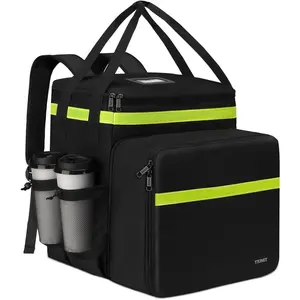 YOMET Expandable Insulated Food Delivery Backpack - Black With Neon Green Stripes, 3 Internal Compartments,Outdoor Use