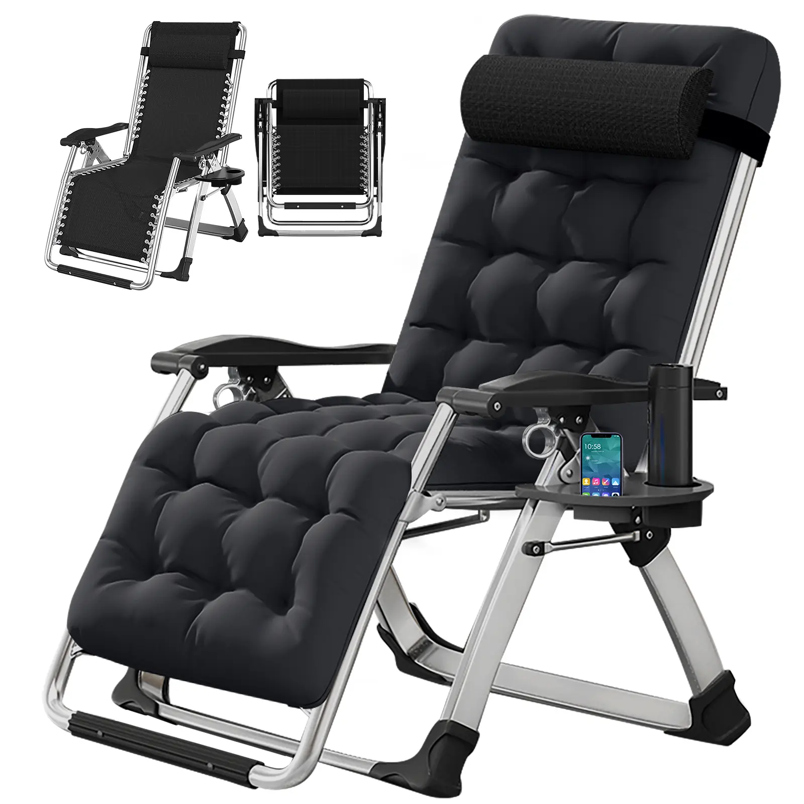 DoCred Adjustable Zero Gravity Chair, Reclining Lounge Chair with Removable Cushion & Tray for Indoor and Outdoor, Patio Recliner, Adjustable Reclining Sunlounger, Chaise Chair Sunbed