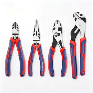 4-Piece CR-V Steel Pliers Set - Long Nose, Diagonal Cutter, Groove Joint, Slip Joint - Professional Hand Tools - Durable Forged Construction - Heavy Duty Grip - Reusable Tool Kit