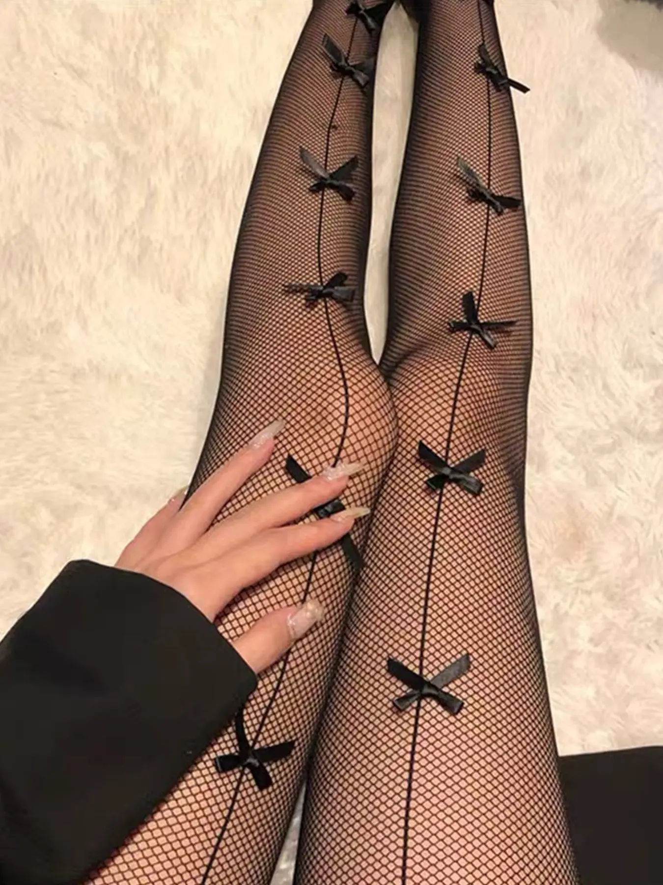 Women's Bow Decor High Stretch Hollow Out Tights, Fashion Casual Fishnet Tights For Daily Wear, Women's Tights For All Seasons, Womenswear, Women Pantyhose