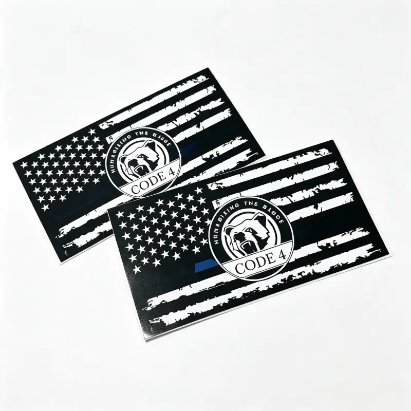 2pcsSgto Sarabia Thin Blue Line Code 4 Decal Bundle – Waterproof Police Support Flag Stickers with Skull Decal & Free Red Card