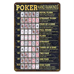Vintage Poker Hands Rankings Metal Sign - Texas Hold'em & All Poker Hands Ranked - Game Room Man Cave Decor 12x8 Inch