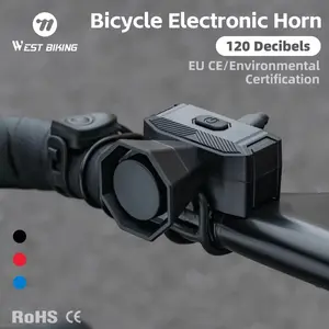 WEST BIKING Bicycle Bell. Certificated 120db Loud Bicycle Electronic Horn, 5 Modes Rechargeable Waterproof ABS Material Bicycle Remote Control Bell Outdoor Cycling Accessories