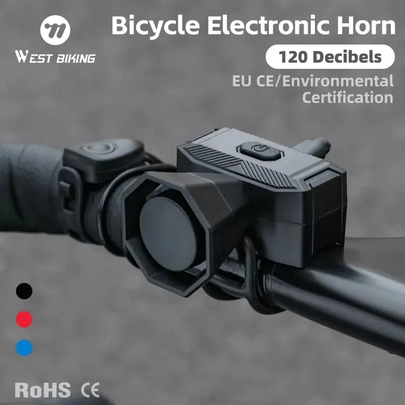 WEST BIKING Bicycle Bell. Certificated 120db Loud Bicycle Electronic Horn, 5 Modes Rechargeable Waterproof ABS Material Bicycle Remote Control Bell Outdoor Cycling Accessories Bicycle Parts