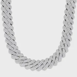 Chunky Chain Necklace - 20mm Silver Prong-Set Iced Cuban Chain, Hand-Set Sparkling Stones, Fashion Costume Jewelry Accessory