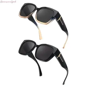 Unisex 2-Pack Polarized Fit-Over Sport Eyewear, Mirrored Rectangular Frame, UV400 Anti-Glare Protection, Wear Over Prescription Glasses, Durable Shades for Driving & Outdoor Use, Sport Sports Eyewear