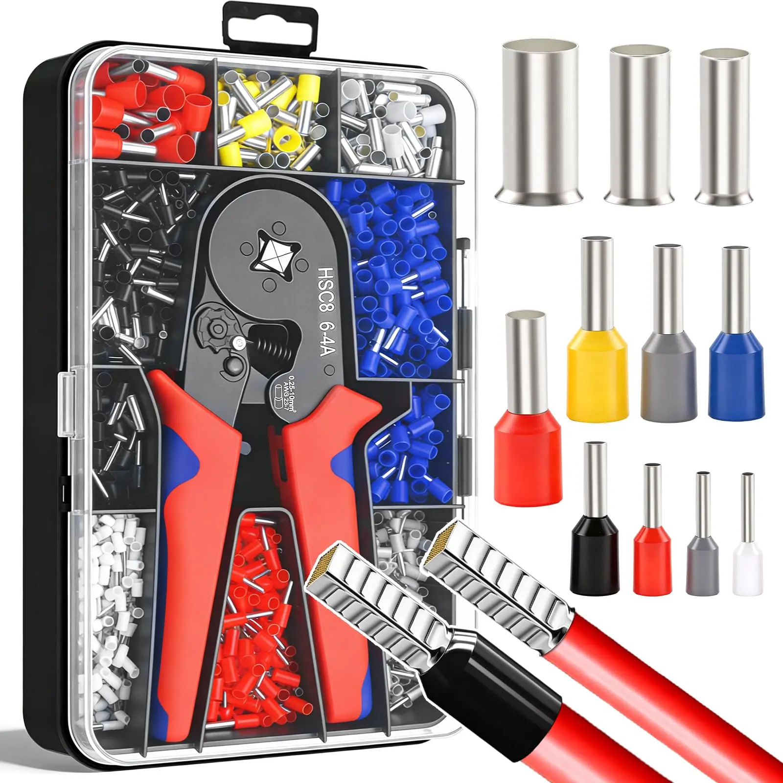1200PCS Ferrule Crimping Tool Kit, Self-Adjusting Ratchet Wire Crimper with Insulated Wire Ferrules & Terminals, HSC8 6-4A Electrical Crimping Tool Set for DIY, Automotive Repair, Home Wiring Projects