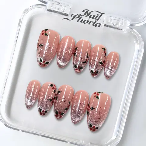 NailPhoria WINTERBERRY - Handmade Press-On Nails | Reusable, Salon-Quality, Long-Lasting, Glossy Design