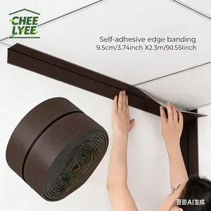 Self-adhesive vinyl floor transition strip | Flexible polyvinyl chloride, wood grain color, suitable for decorative lath, skirting board, mirror strip, wall decoration strip, bathroom, tiles, home decoration