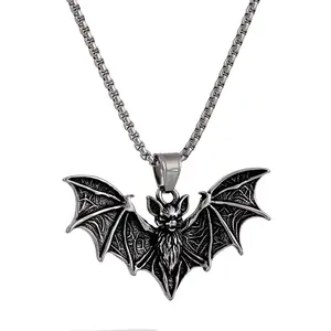 Vintage Bats Pendant Necklace Men Gift Stainless Steel Vampire Bat Jewelry (Bats Necklace)