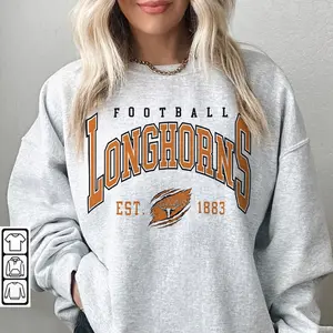 [Sale Up To 30%] + [Free Ship] Texas Football Sweatshirt, Longhorns Shirt Retro Fooball Vintage 90s Crewneck Merch