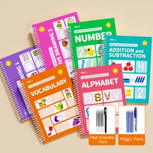 TIMEX Reusable Grooved Handwriting Workbook for Kids, Learning Materials, 6 Books–Early Elementary, Covers Math, Words, Drawing –Gift for Children magic practice